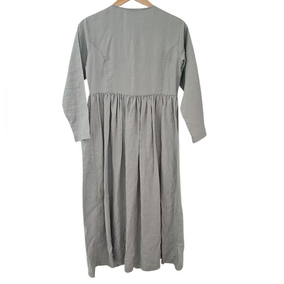 Eddie Bauer 100% Linen Button Front Maxi Dress Sz XSP Vintage Cottagecore Sage - Picture 3 of 16